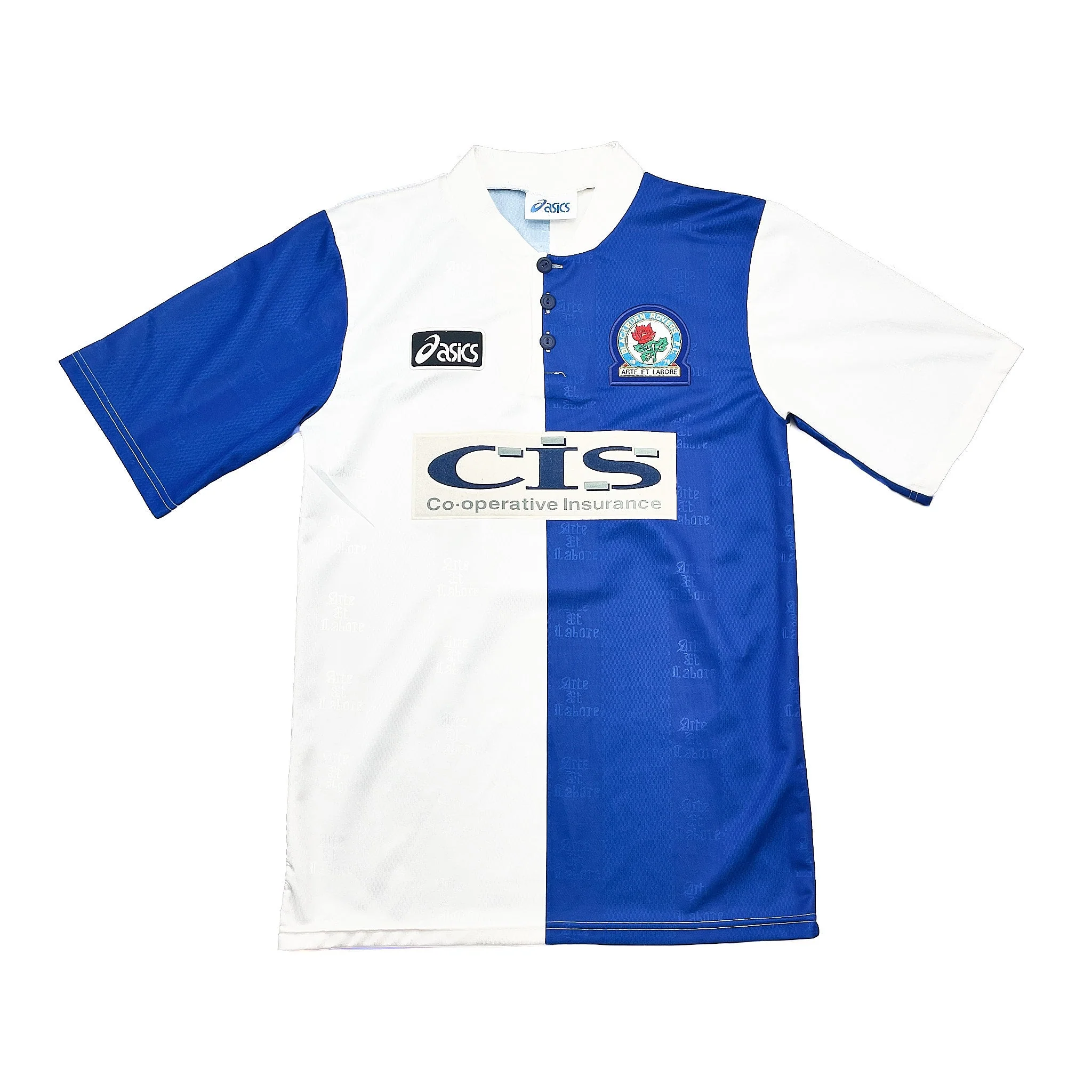 1996/98 Blackburn Rovers Sherwood #4 Home Shirt (S) Asics - Image 4