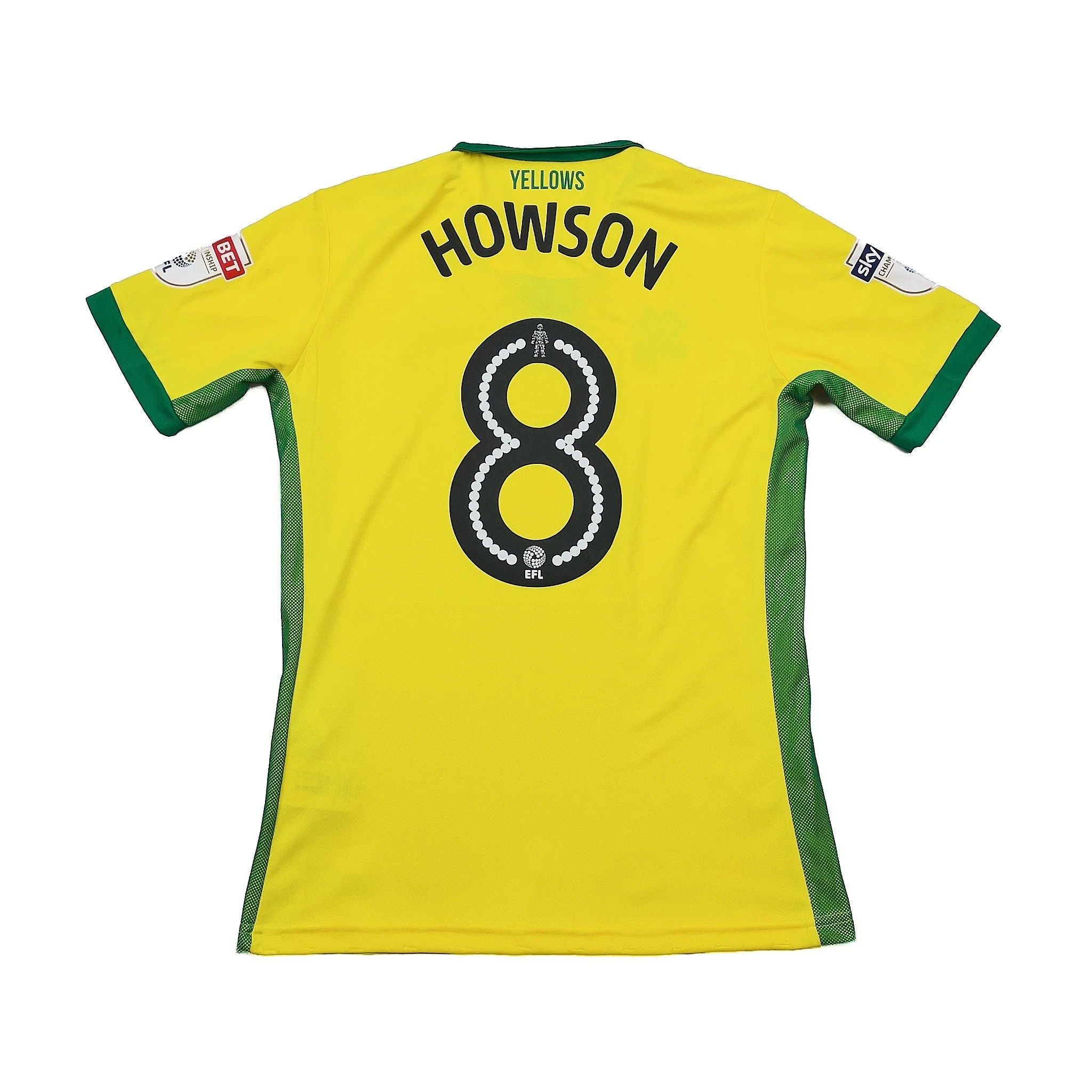2016/17 Norwich City Howson #8 *Match Issue* Home Shirt (M) Errea