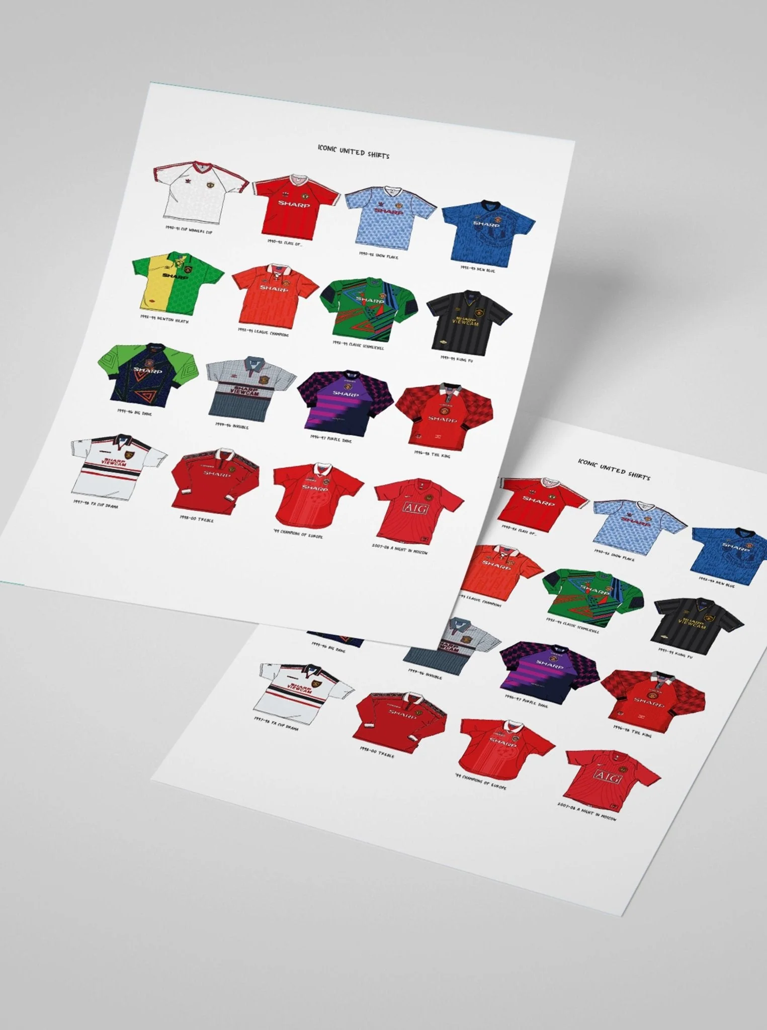 Iconic Manchester United Shirts A3 Print - Image 3