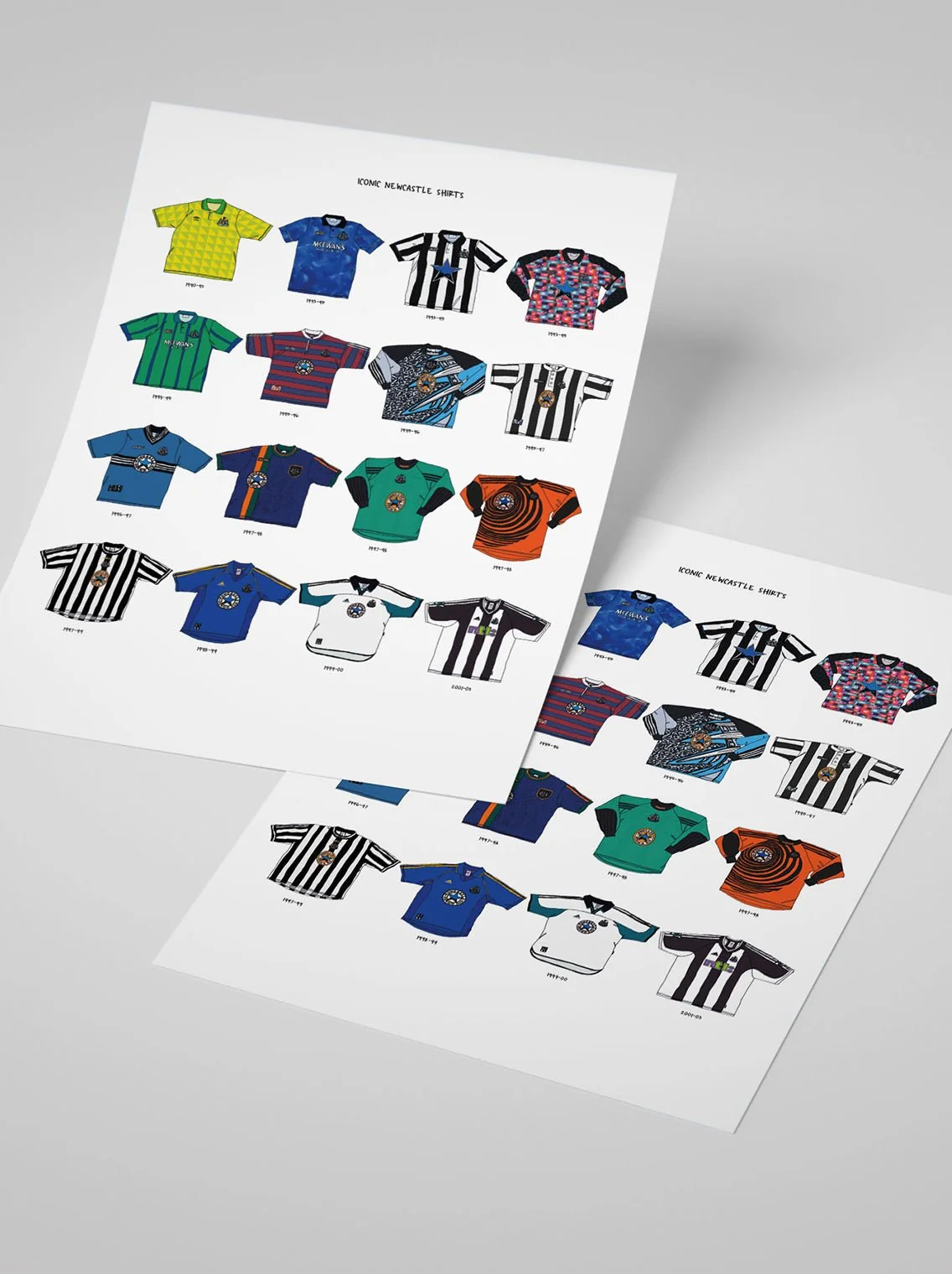 Iconic Newcastle United Shirts A3 Print - Image 2